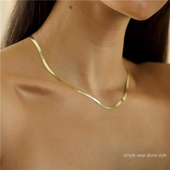 Herringbone Necklace for Women,Dainty Gold Necklace,14k Gold Plated Snake - Picture 5 of 7